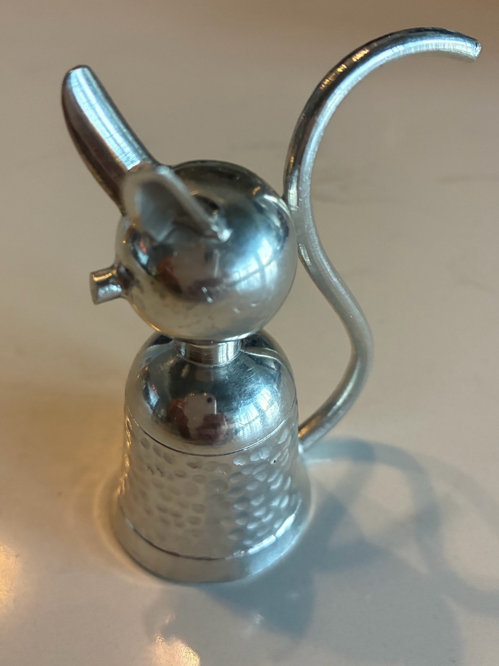 Mid century modern (1960s) pewter minimalist cat and upside-down cup